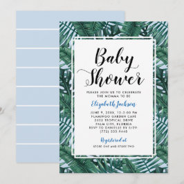 Invitación Palm tropical azul moderno deja ducha para bebé