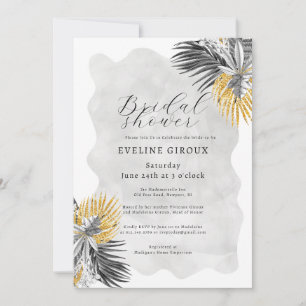 Invitación Palm Tropical Black White Gold Bridal Shower