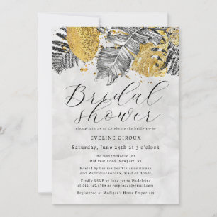 Invitación Palm Tropical Black White Gold Bridal Shower