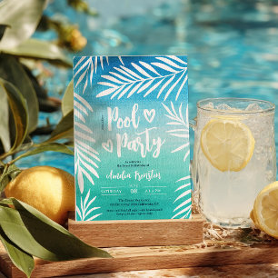 Invitación Palm Tropical Blue Ombre Sweet 16 Pool Fiesta