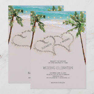 Invitación Palm Tropical Corazón de Arena Playa   Boda modern