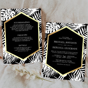 Invitación Palm tropical de oro blanco negro todo en un Boda