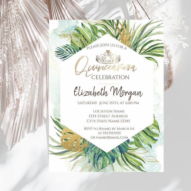 Invitación Palm Tropical de Oro Sale Verano Quinceañera (Subido por el creador)