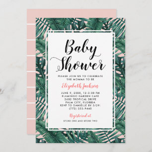 Invitación Palm tropical de Rubor moderna deja ducha para beb