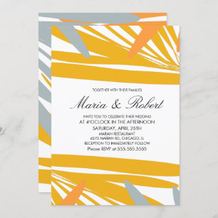 Invitación Palm tropical de verano Resumen Boda gris amarillo