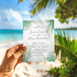 Invitación Palm tropical deja Boda de color de agua verde