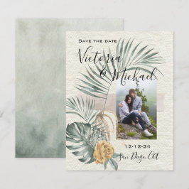 Invitación Palm tropical deja boda foto Guardar fecha