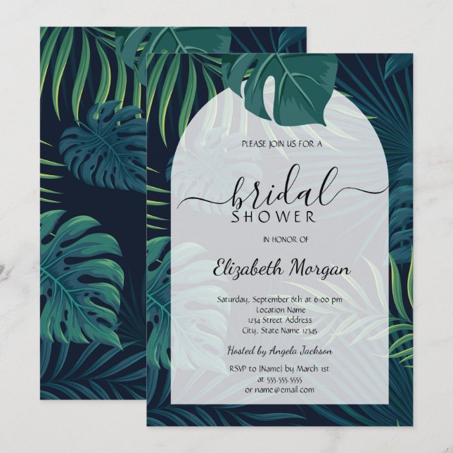Invitación Palm tropical deja ducha de novia (Anverso / Reverso)