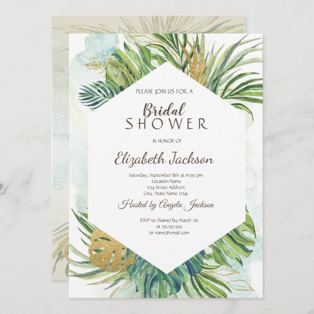 Invitación Palm tropical deja ducha de novias de verano (Anverso / Reverso)