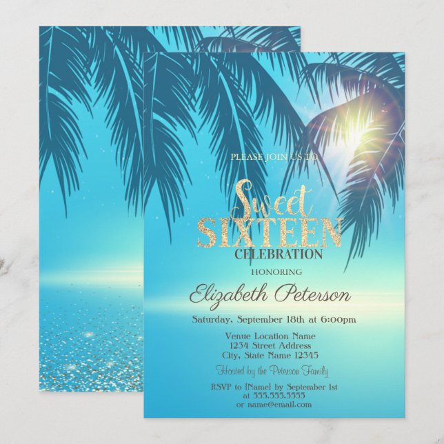 Invitación Palm tropical deja dulce 16 (Anverso / Reverso)