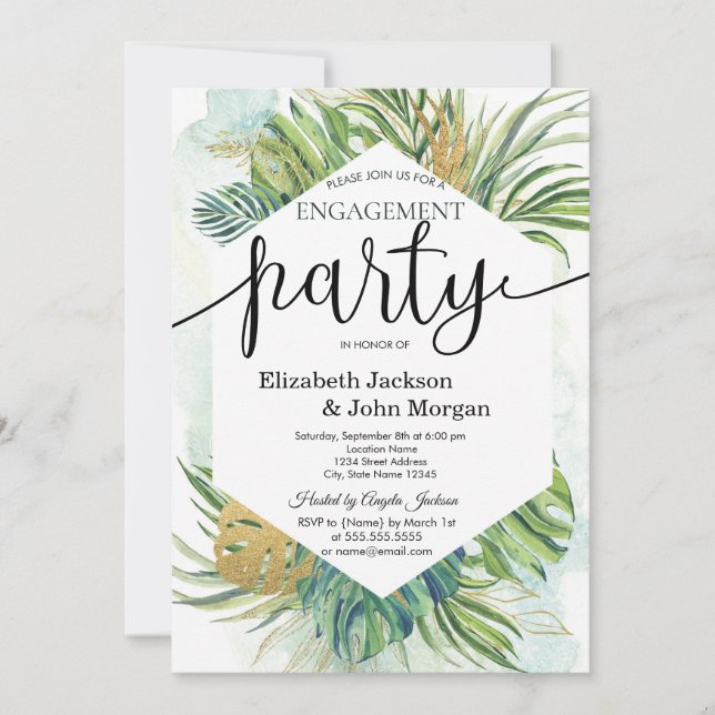 Invitación Palm tropical deja fiesta de compromiso de verano (Anverso)