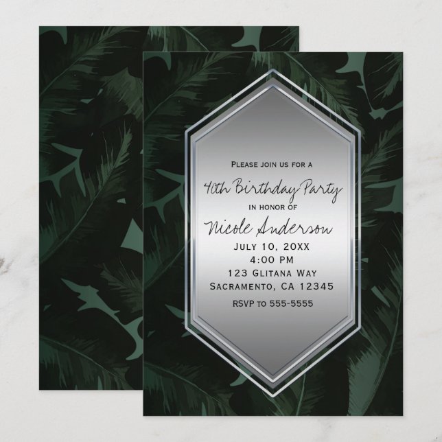 Invitación Palm tropical deja fiesta de cumpleaños cualquier  (Anverso / Reverso)
