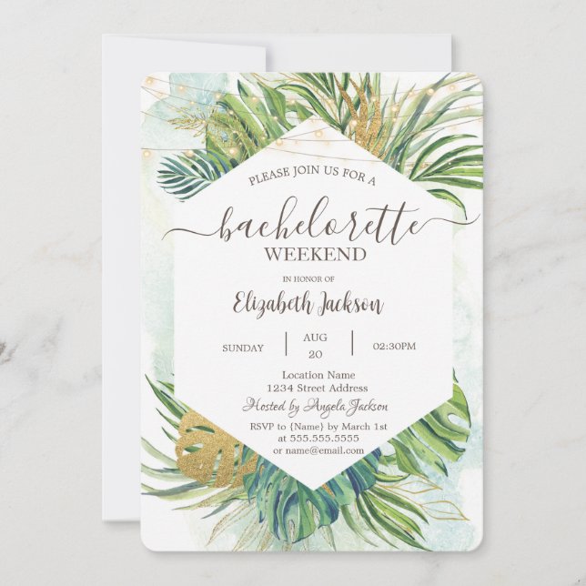 Invitación Palm tropical deja fiesta de soltera de verano (Anverso)