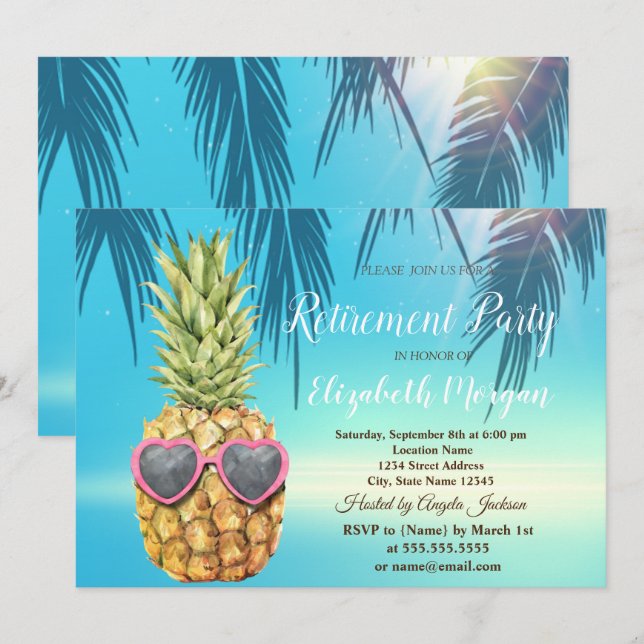 Invitación Palm tropical deja jubilación de piña de Guay (Anverso / Reverso)