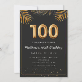 Invitación Palm Tropical Dorada deja 100 cumpleaños