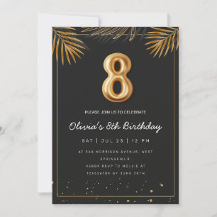 Invitación Palm Tropical Dorada sale el octavo cumpleaños