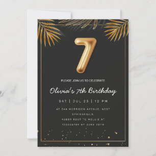 Invitación Palm Tropical Dorada sale el séptimo cumpleaños
