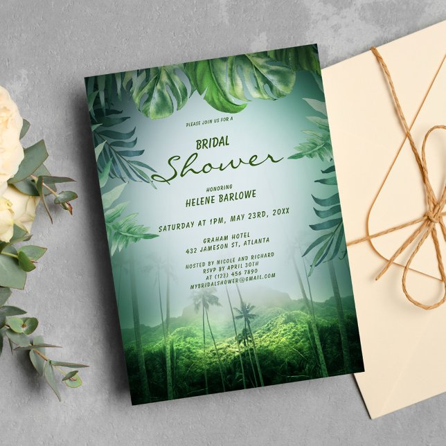 Invitación Palm Tropical Floral Green Beach Bridal Shower (Subido por el creador)