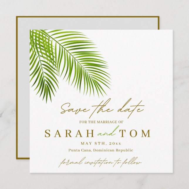 Invitación Palm tropical Guardar la fecha (Anverso / Reverso)