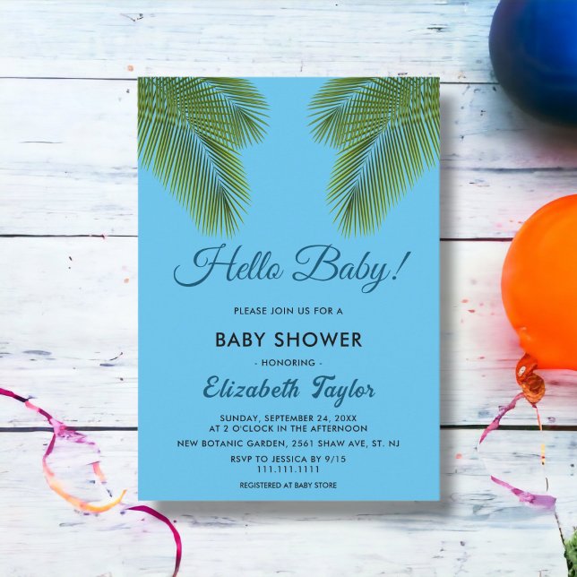 Invitación Palm tropical marina deja Baby Shower playa (Subido por el creador)