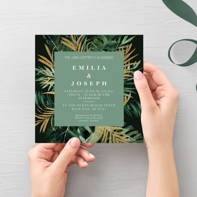 Invitación Palm Tropical moderno hojas polvorientas Boda verd (Subido por el creador)