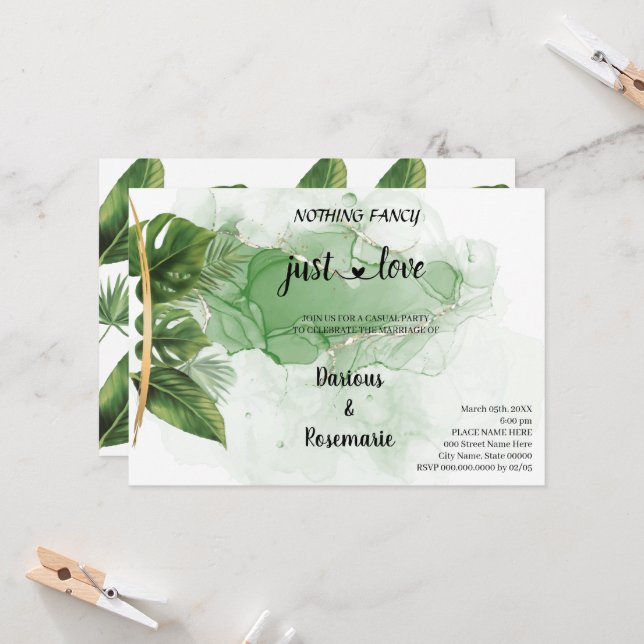 Invitación Palm Tropical Nothing Fancy just Love Elopement (Anverso/Reverso In Situ)