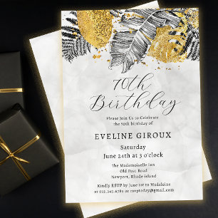 Invitación Palm tropical Oro blanco negro 70 cumpleaños