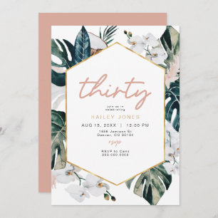 Invitación Palm tropical rosa de Rubor Pampas 30 cumpleaños I