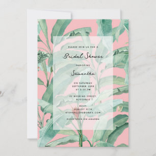 Invitación Palm tropical rosa moderno deja ducha de novia