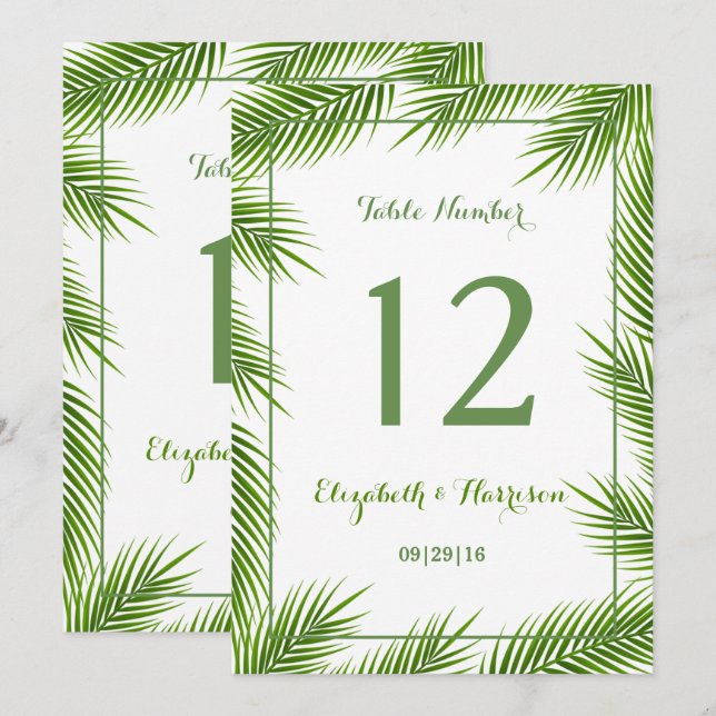 Invitación Palm Tropical Sale de la Playa Número de la Mesa d (Anverso / Reverso)