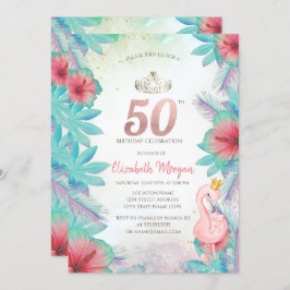 Invitación Palm Tropical Sale Hibiscus Flamingo Rosa 50