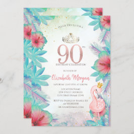Invitación Palm Tropical Sale Hibiscus Flamingo Rosa 90