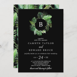 Invitación Palm Tropical Salvaje | Boda de monograma negro