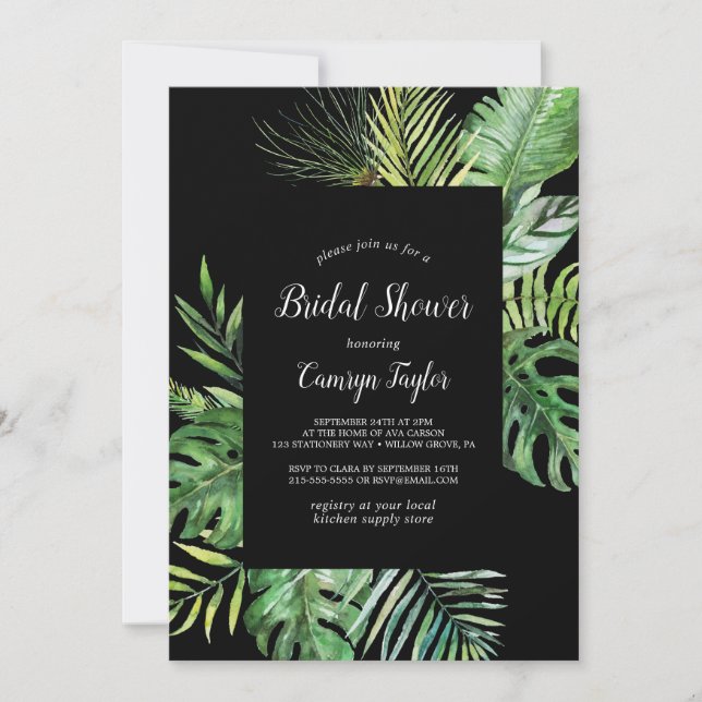 Invitación Palm Tropical Salvaje | Ducha negra de novias (Anverso)