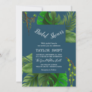 Invitación Palm Tropical Salvaje   Ducha nupcial azul de la M