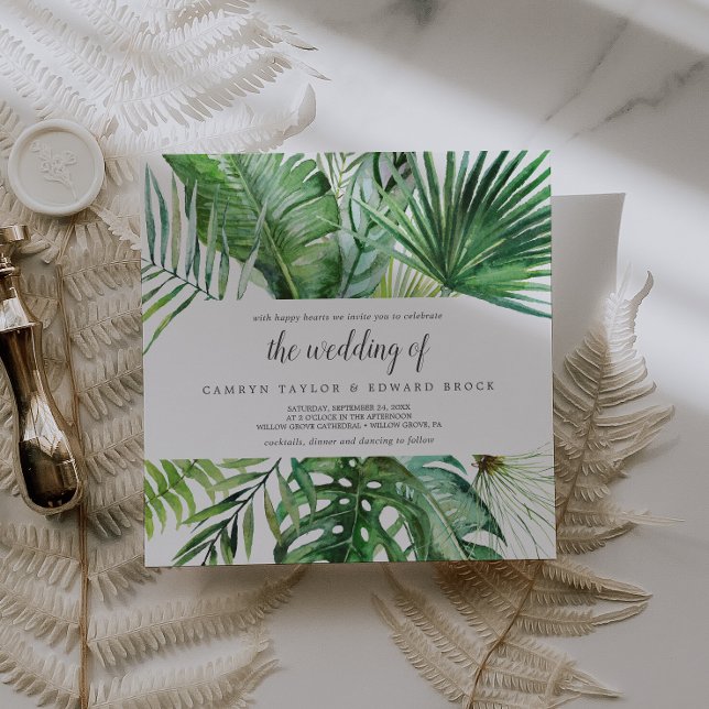 Invitación Palm Tropical Salvaje El Boda Del Boda Cuadrado (Subido por el creador)
