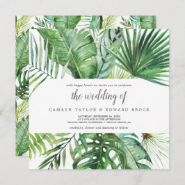 Invitación Palm Tropical Salvaje | Patrón Del Boda De Cuadrad