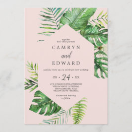 Invitación Palm Tropical Salvaje | Rubor Hexagon Casual Boda