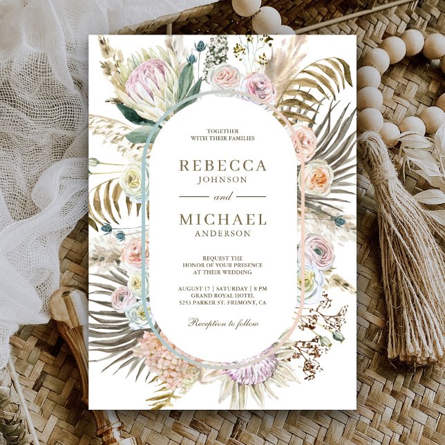 Invitación Palm Tropical Seca Pampas Boda Floral Grasa (Subido por el creador)