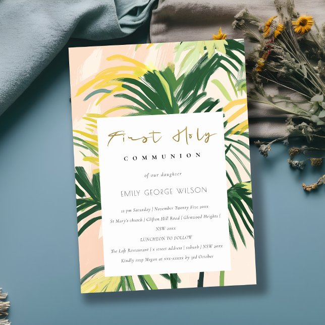 Invitación Palm tropical verde Boho Rubor Primera comunión sa (Subido por el creador)