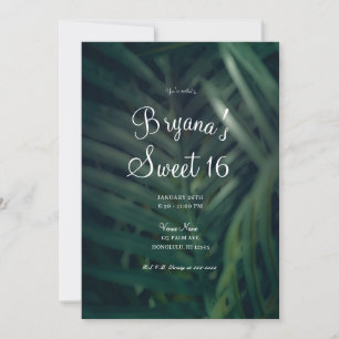 Invitación Palm tropical verde oscuro deja dulce 16 Fiesta