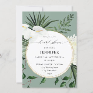 Invitación Palm Tropical & White Floral Bridal Shower -MGreen