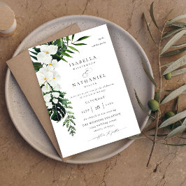 Invitación Palm tropical y Boda floral blanco 2 V2