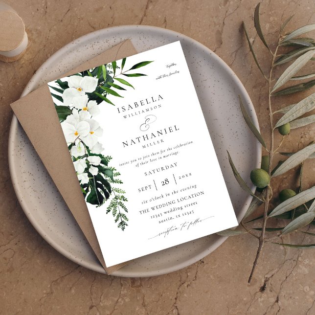 Invitación Palm tropical y Boda floral blanco 2 V2 (Subido por el creador)