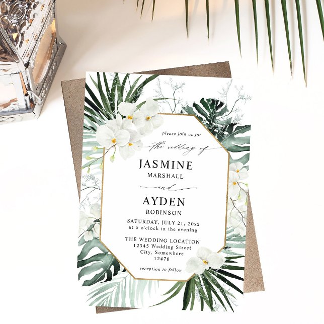 Invitación Palm Tropical y Boda Floral Blanco V2 LN (Subido por el creador)