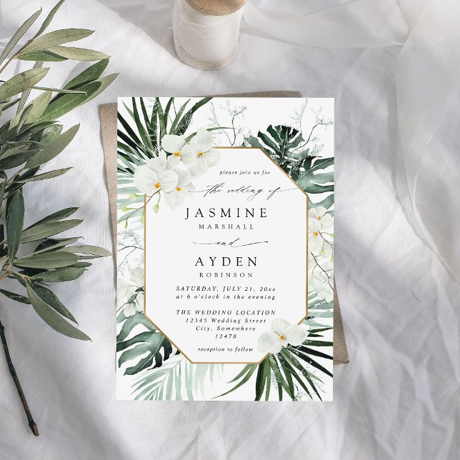 Invitación Palm Tropical y Boda Floral Blanco V2B LNM (Subido por el creador)