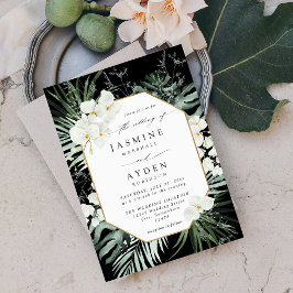 Invitación Palm Tropical y Boda Floral Blanco V2B LNM Negro