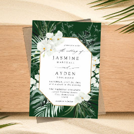 Invitación Palm Tropical y Boda Floral Blanco V2B LNM Verde