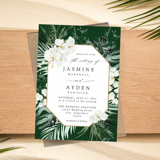 Invitación Palm Tropical y Boda Floral Blanco V2B LNM Verde (Subido por el creador)