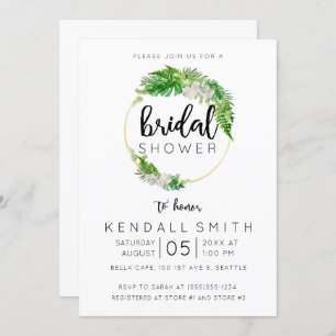 Invitación Palm tropical y vegetación Wreath Bridal Shower